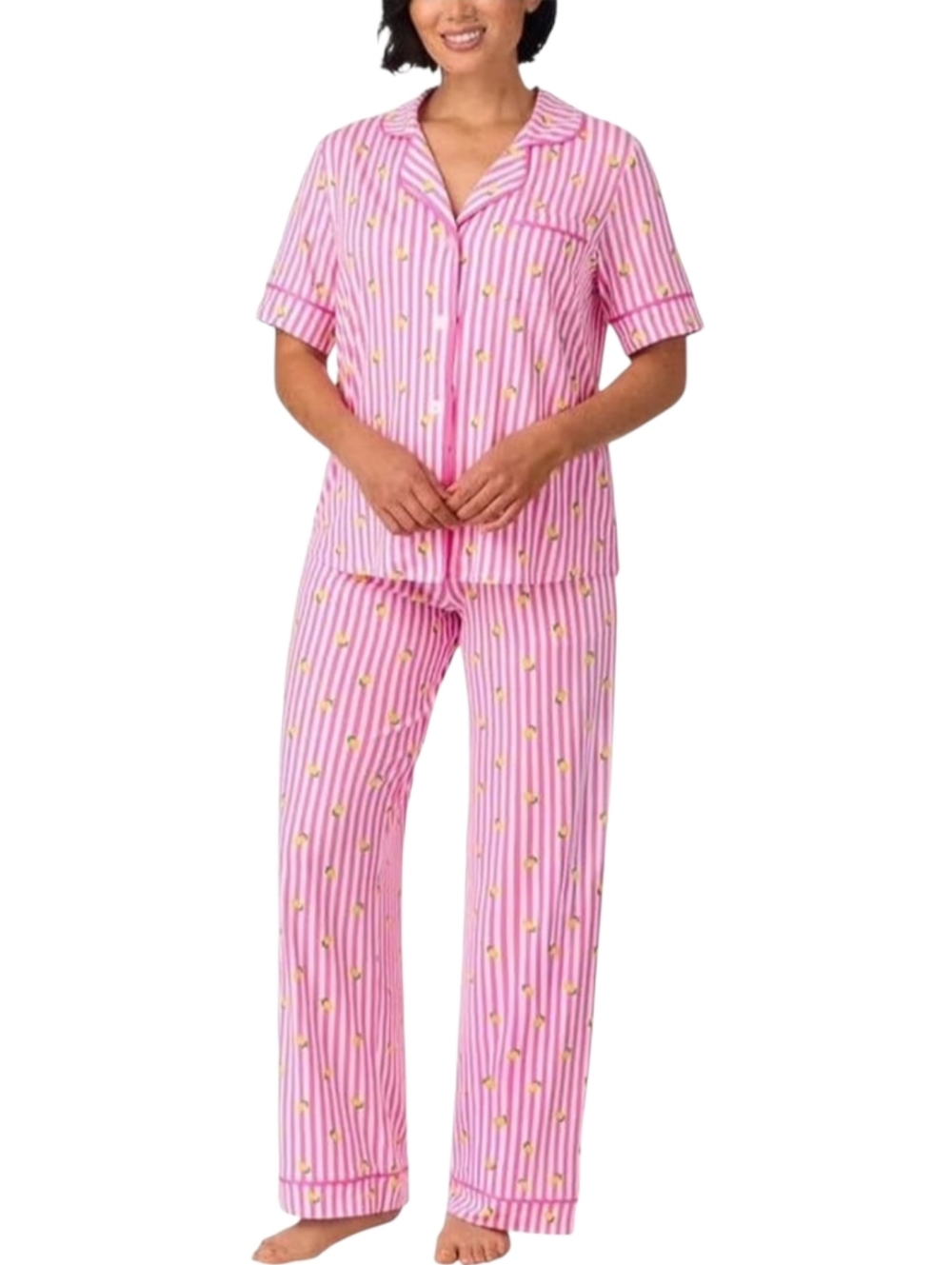 New Room Service Pink Striped Lemon Short Sleeve Pajama Set NWT